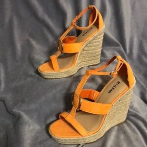 - JustFab Orange Wedge Sandals- Women Size 8 "High Class Affair"‎